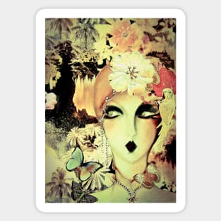 70s deco art print fashion dark floral Sticker